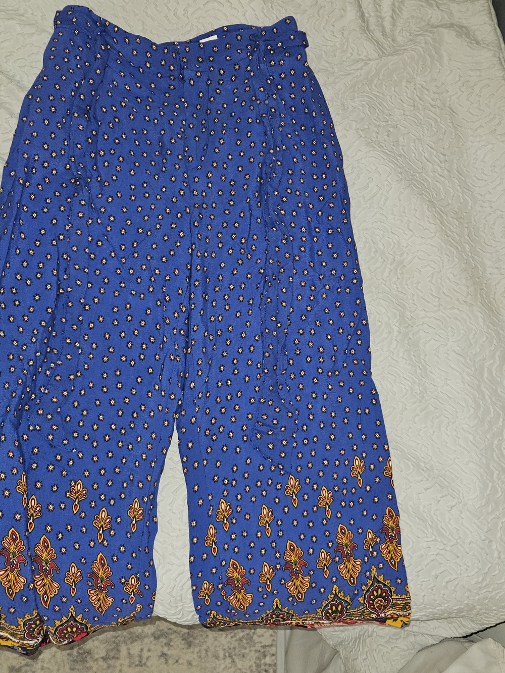 Anthropologie ett:twa Printed Wide Leg Pants Blue Floral Boho Size 6